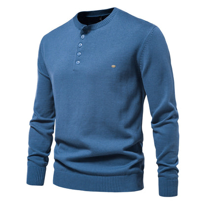 Strickpullover Herren Modern Henley Ausschnitt Feinripp