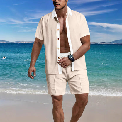 Herren Kurzarmhemd mit Kontrastkragen und passenden Shorts Sommer