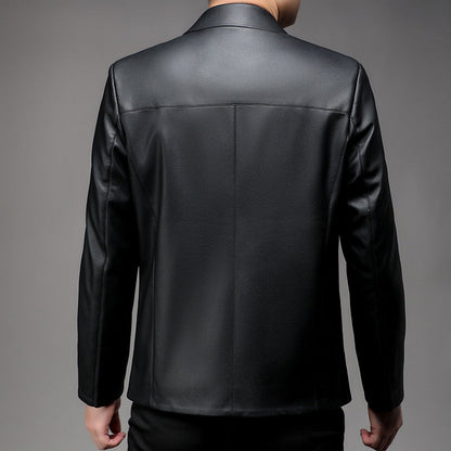 Herren Lederjacke Elegant Slim Fit Stehkragen