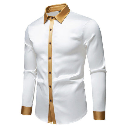Herren Langarmhemd Modern Satiniert Kragen Eleganz