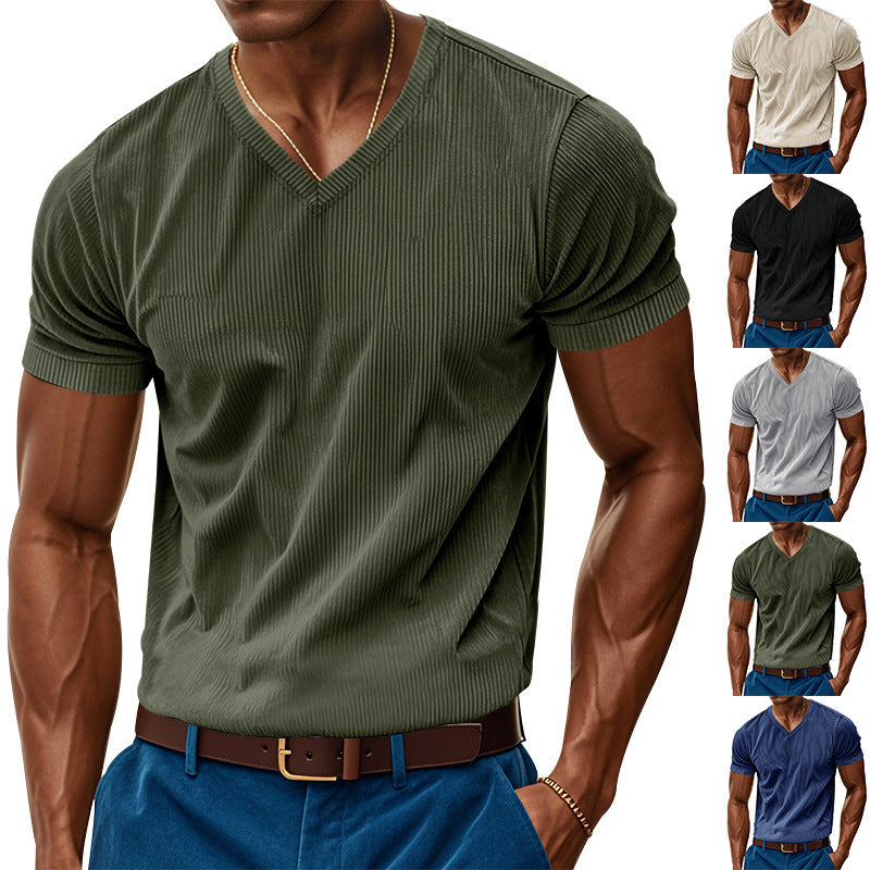 Herren Kurzarmshirt V-Ausschnitt Strukturiert Modern - BerlinGlamour