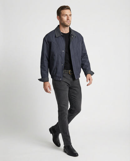 Herren Oversize Bomberjacke Wattierte Warm Schwarz Elastisch