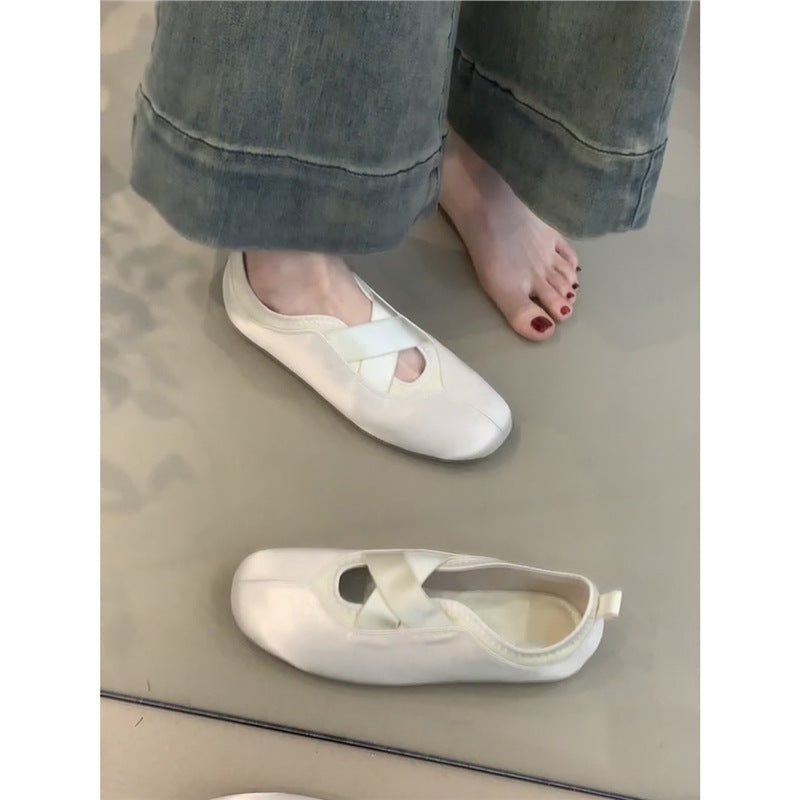 Damen Ballerinas Kreuzriemen Design Bequem Schick