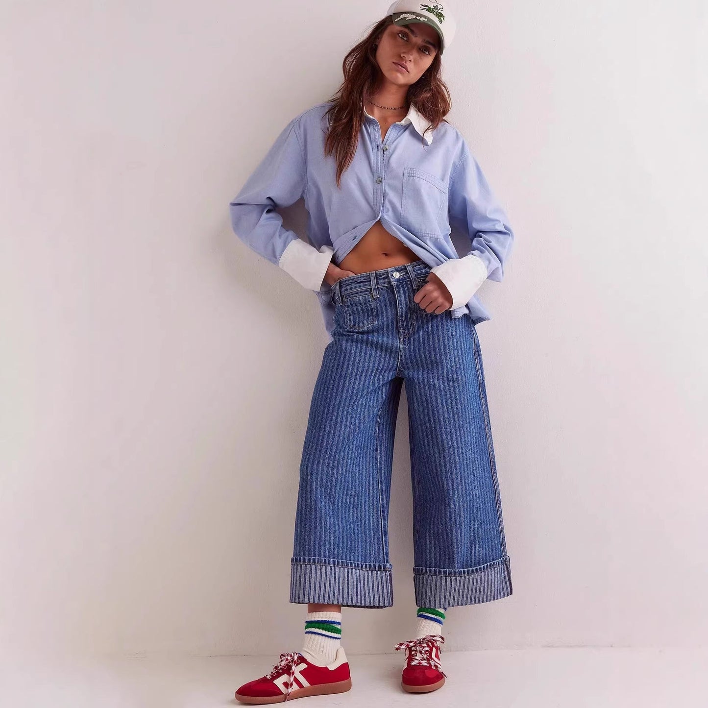 Damen Jeans Weite Bein mit Streifen Nähte - BerlinGlamour