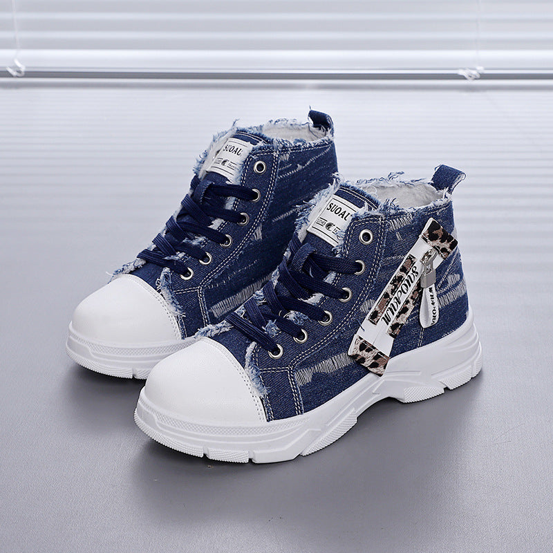 Damen Sneaker High-Top Vintage Denim Optik Stabile Sohle