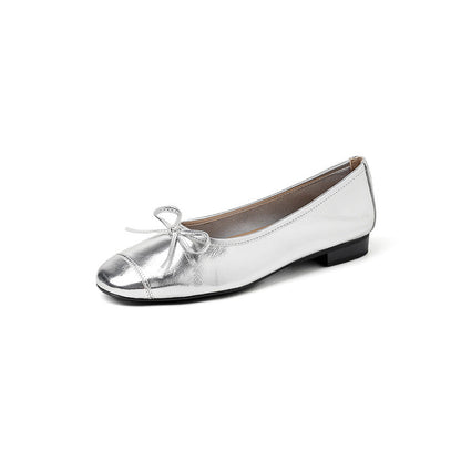 Damen Ballerinas Elegante Schleife Glanzleder