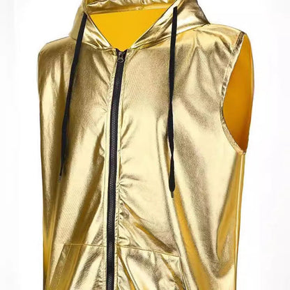 Herren Kapuzenweste Metallic Glanz mit Taschen Modern