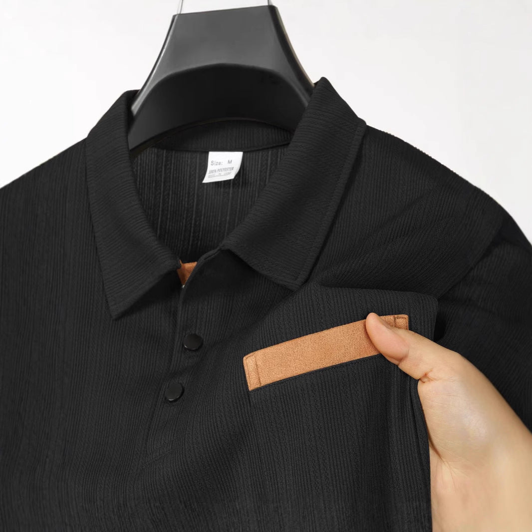 Herren Langarmshirt Strukturiert Kontrastkragen Trendy