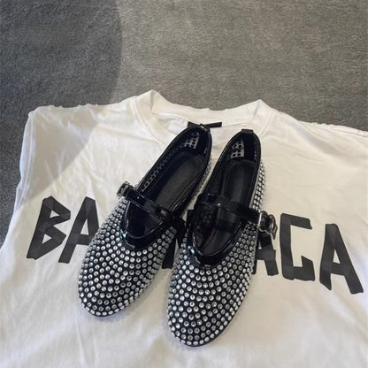Damen Ballerinas Schuhe mit Strass Applikationen Glitzer