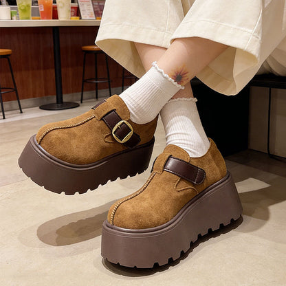 Damen Plateau-Schuhe Höhe Hoch Modisch Schnalle Schwarz