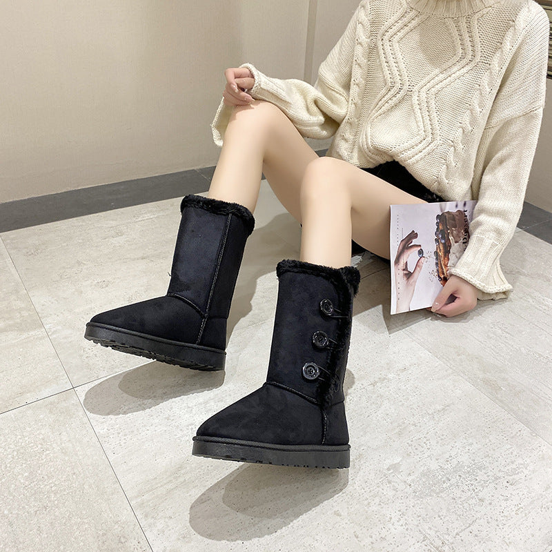 Damen Kurzstiefel mit Kunstfell und Knöpfen Winter