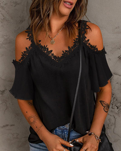 Damen Bluse Schulterfrei Spitze Modern