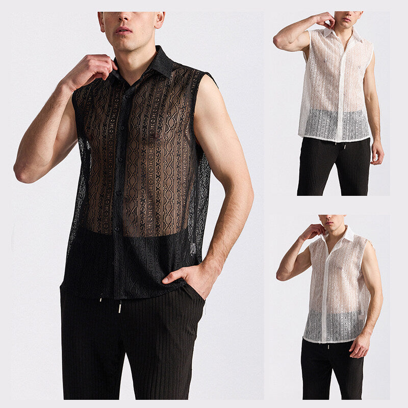 Herren Hemd Ärmellos Spitzenstruktur Elegant Modern - BerlinGlamour