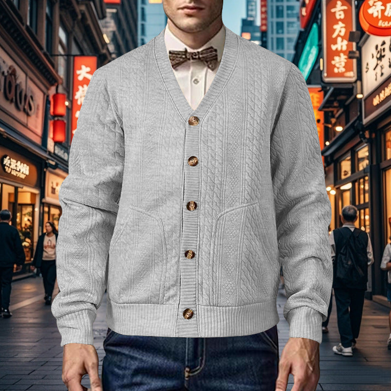Herren Strickjacke Wabenmuster Modern mit Taschen