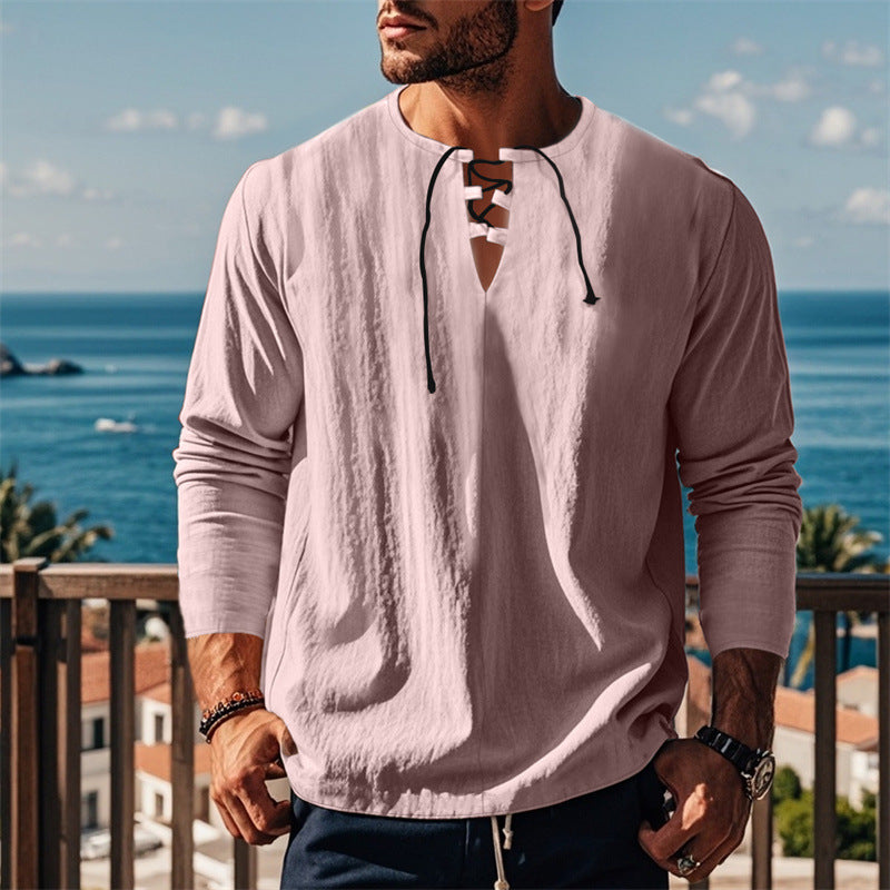Modernes Langarmshirt mit Schnürung und V-Ausschnitt Berlin-Glamour