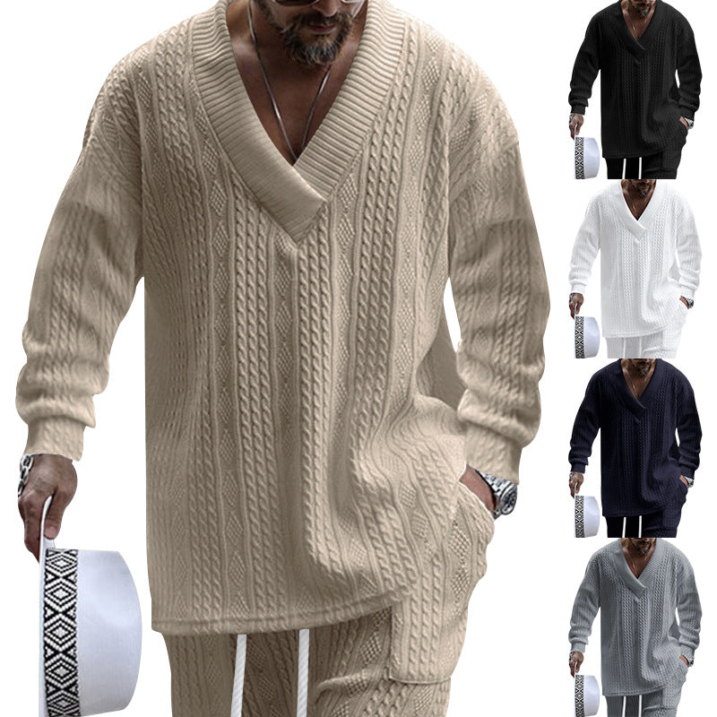 Herren Strickpullover Modern V-Ausschnitt Zopfmuster Luxus Design