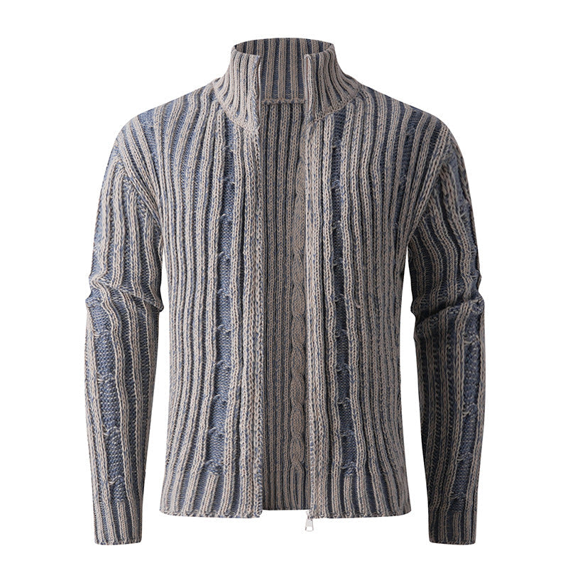 Herren Strickjacke Hochkragen Zopfmuster Elegant - BerlinGlamour