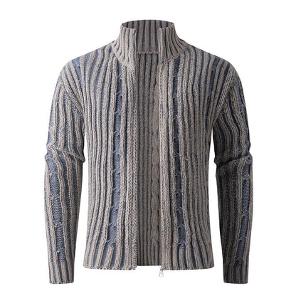Herren Strickjacke Hochkragen Zopfmuster Elegant - BerlinGlamour