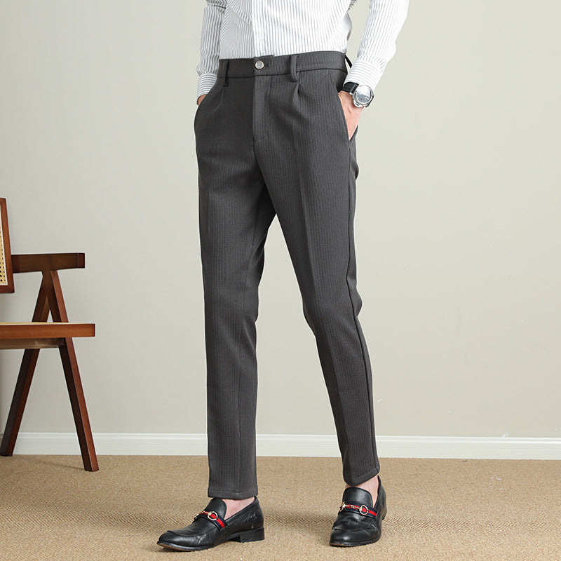 Herren Business-Hose Slim Fit Nadelstreifen Schwarz Modern