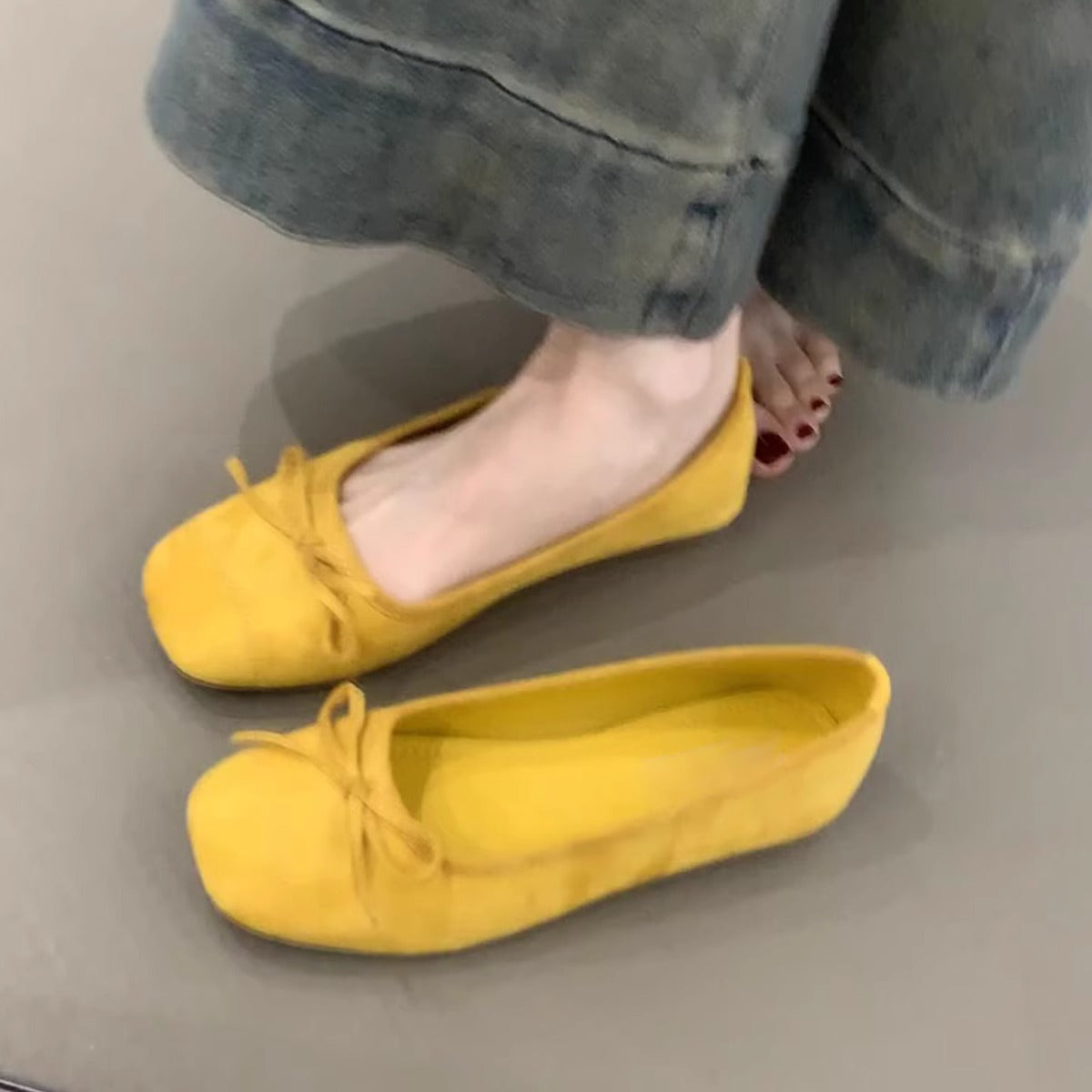 Damen Ballerinas Bequem Schleifen Detail Modisch