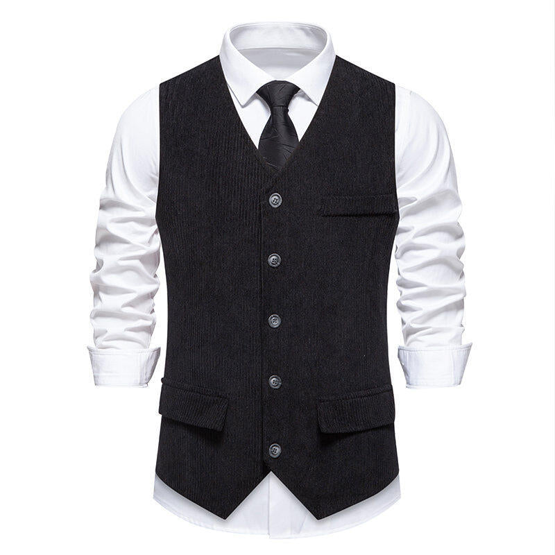 Herren Anzugweste Klassisch Herringbone Mit Taschen Elegant