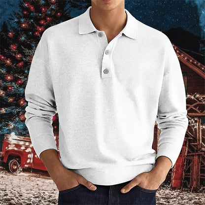 Herren Polo Langarm Hemd Mit Henley Kragen Modern