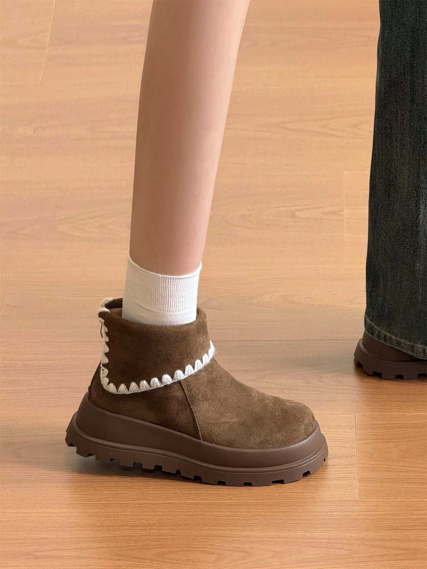 Damen Stiefeletten Weiches Wildleder Rippensaum Wintermode