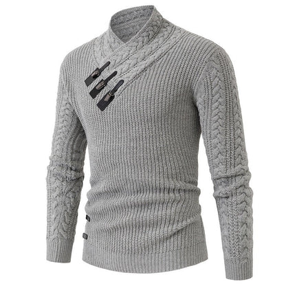 Herren Strickpullover Eleganter Schalkragen Zopfmuster Modern