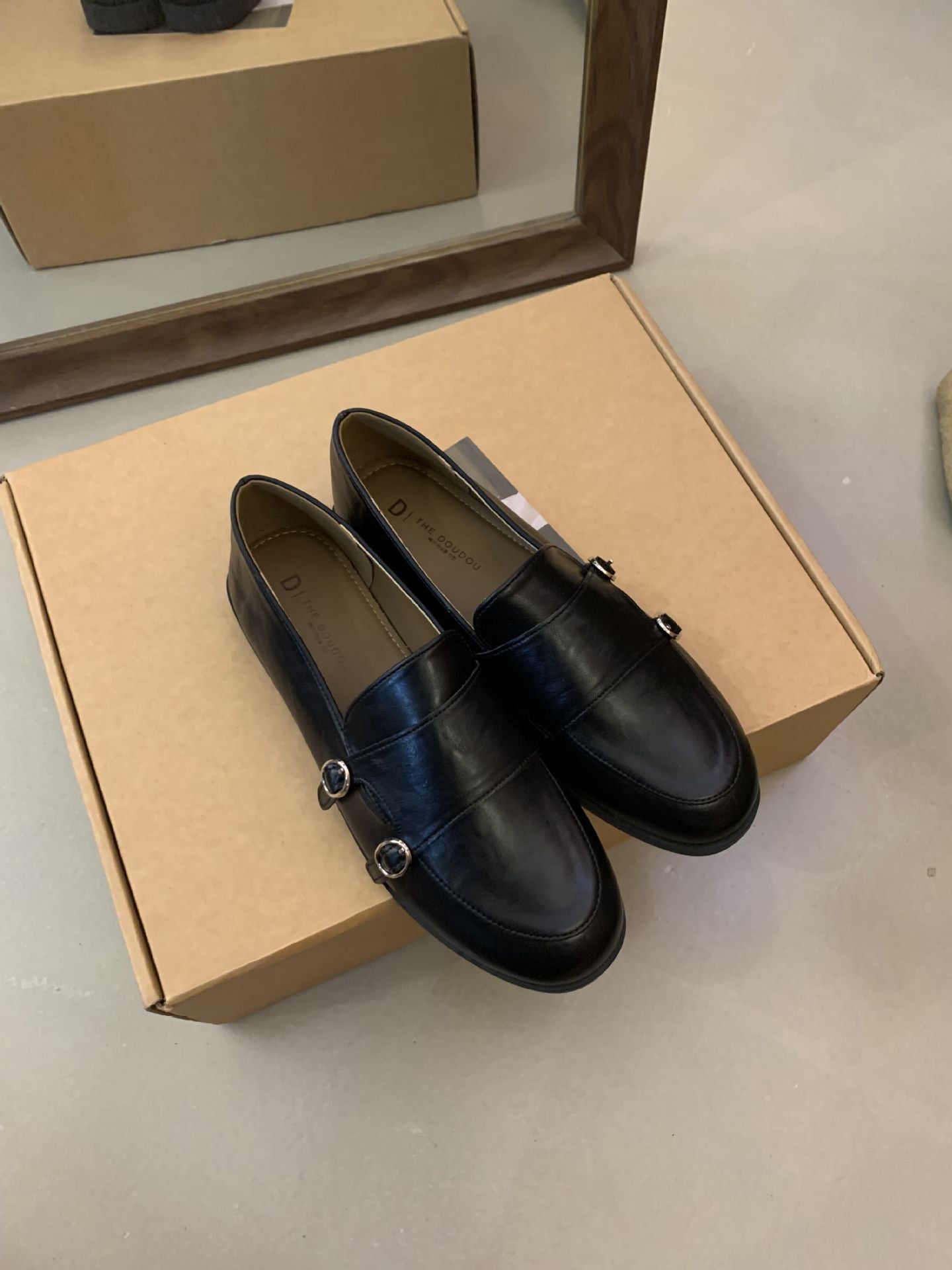 Damen Mokassins Elegant mit Schnalle Modisch schwarz