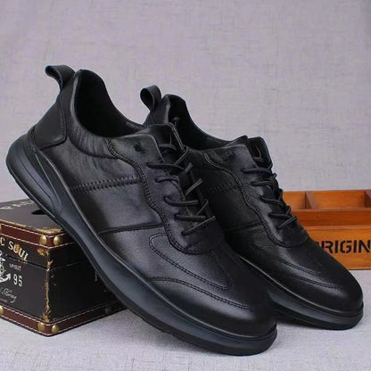 Herren Leder Sneaker Komfortabel Schwarz Mode