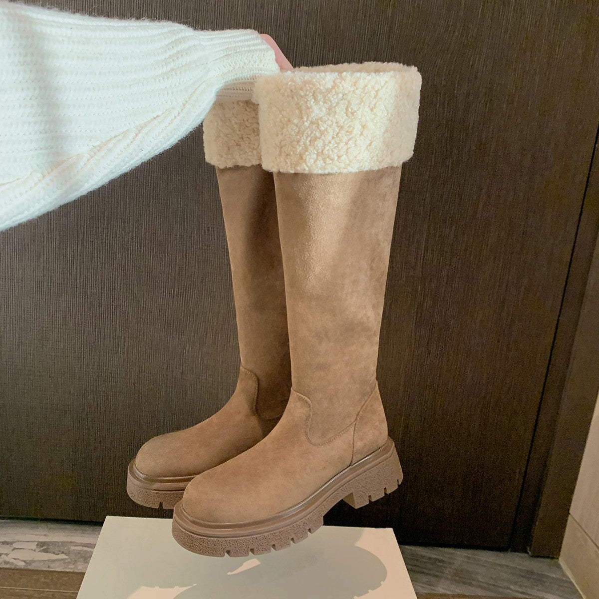 Damen Winterstiefel Warm mit Kunstfellkragen Robust