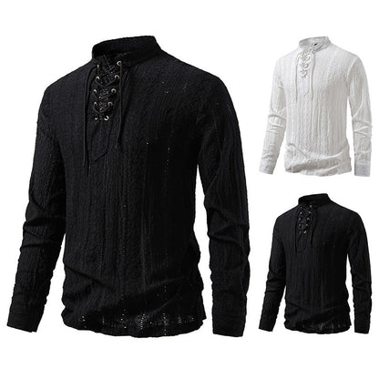 Herren Langarmshirt mit Struktur-Muster und Kordelzug Modern - BerlinGlamour