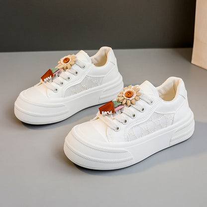 Damen Plateau Sneaker Blumen Applikation Mode Schuhe