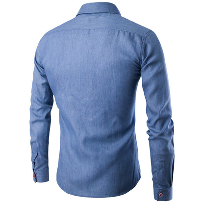 Herren Denim-Shirt Modern mit Kragen und Brusttasche