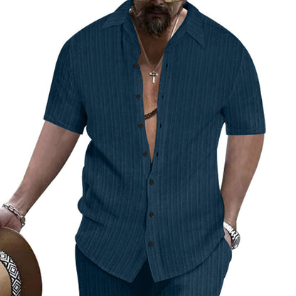 Herren Kurzarmhemd Streifendesign Moderner Kragen Slim Fit