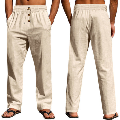 Herren Leicht Leinenhose Bequem Elastisch Mit Taschen