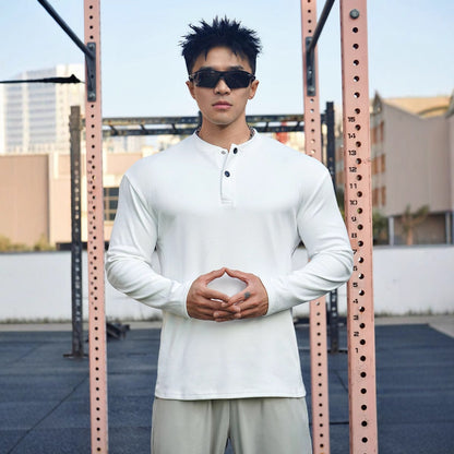 Herren Langarmshirt Atmungsaktiv Knöpfausschnitt Modern