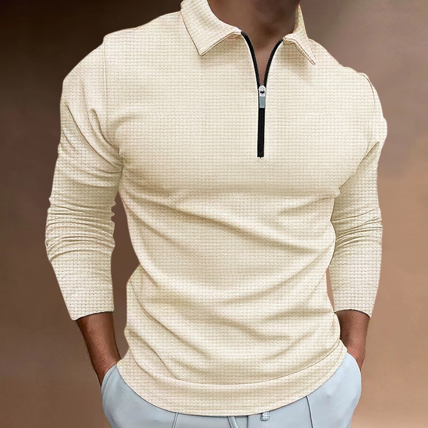 Herren Sportpolohemd Langarm mit Reißverschluss Modern