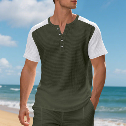 Herren Kurzarmshirt Knopfleiste Modern Strukturiert