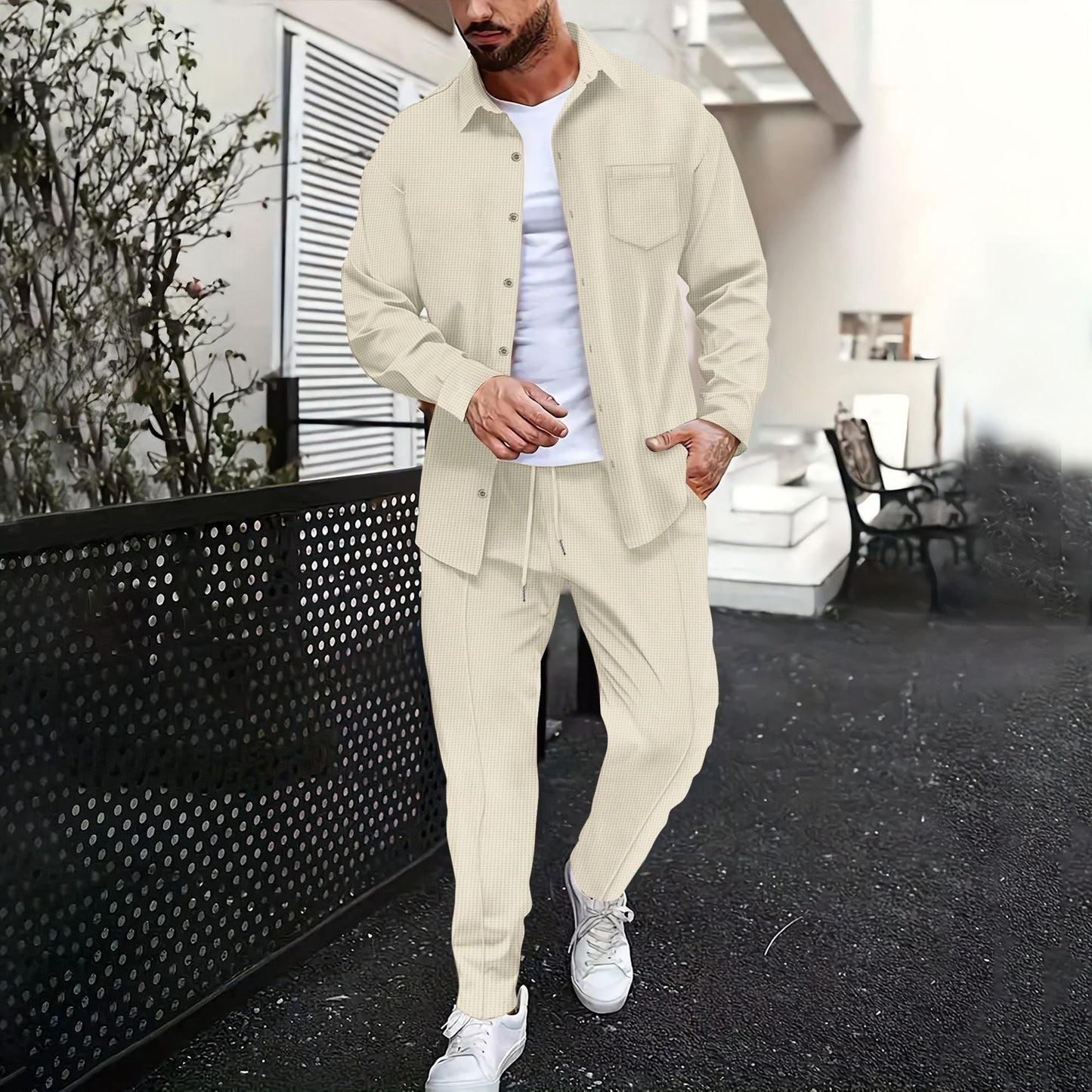 Herren Freizeit-Set mit geripptem Design Modern Stil
