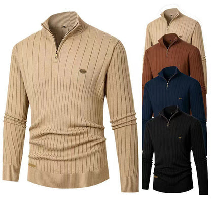 Herren Pullover Modern Rippenstruktur Reißverschluss - BerlinGlamour