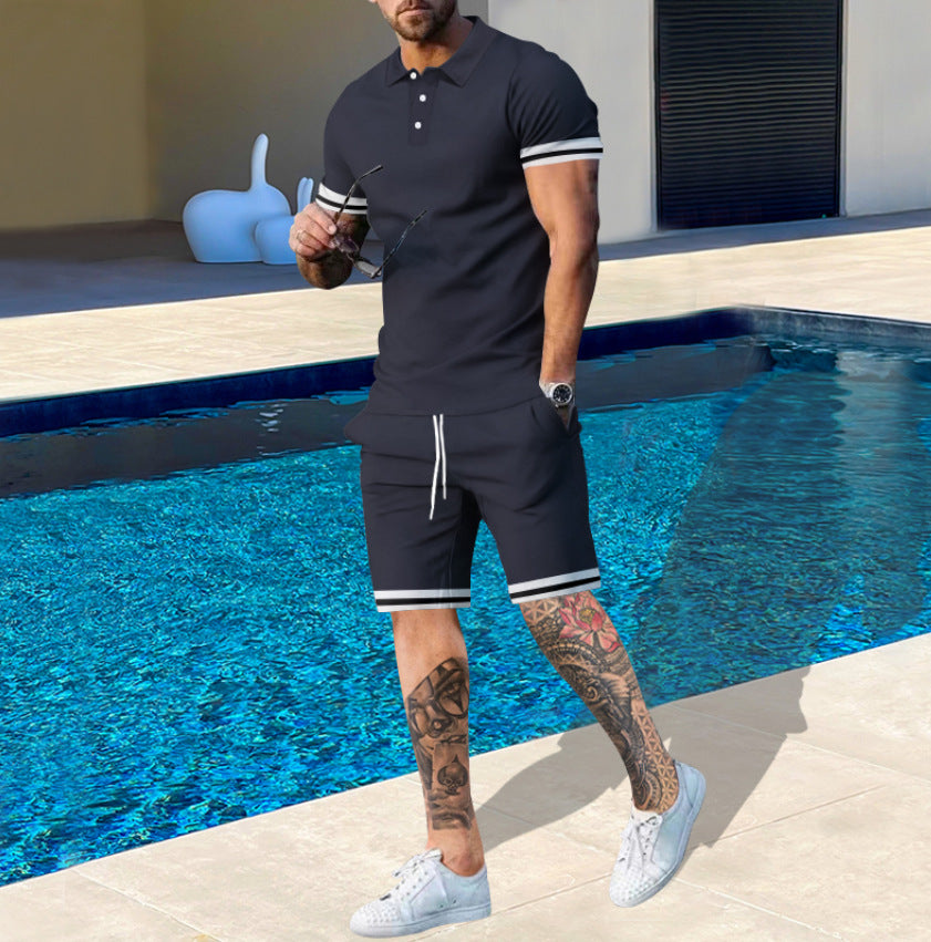 Herren Poloshirt und Shorts Set Atmungsaktiv Sommer
