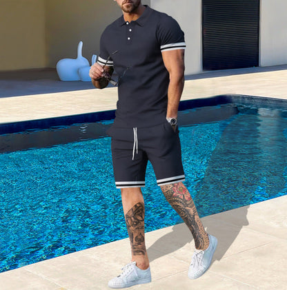 Herren Poloshirt und Shorts Set Atmungsaktiv Sommer