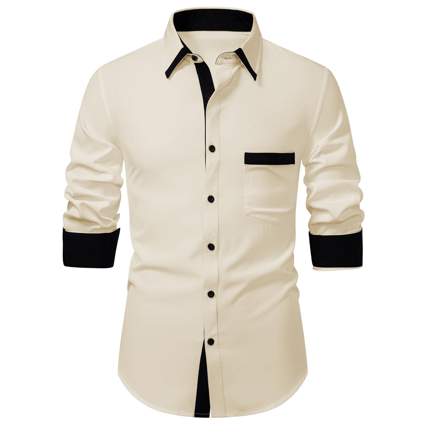 Herren Langarmhemd Elegantes Design Kontrastkragen Modern