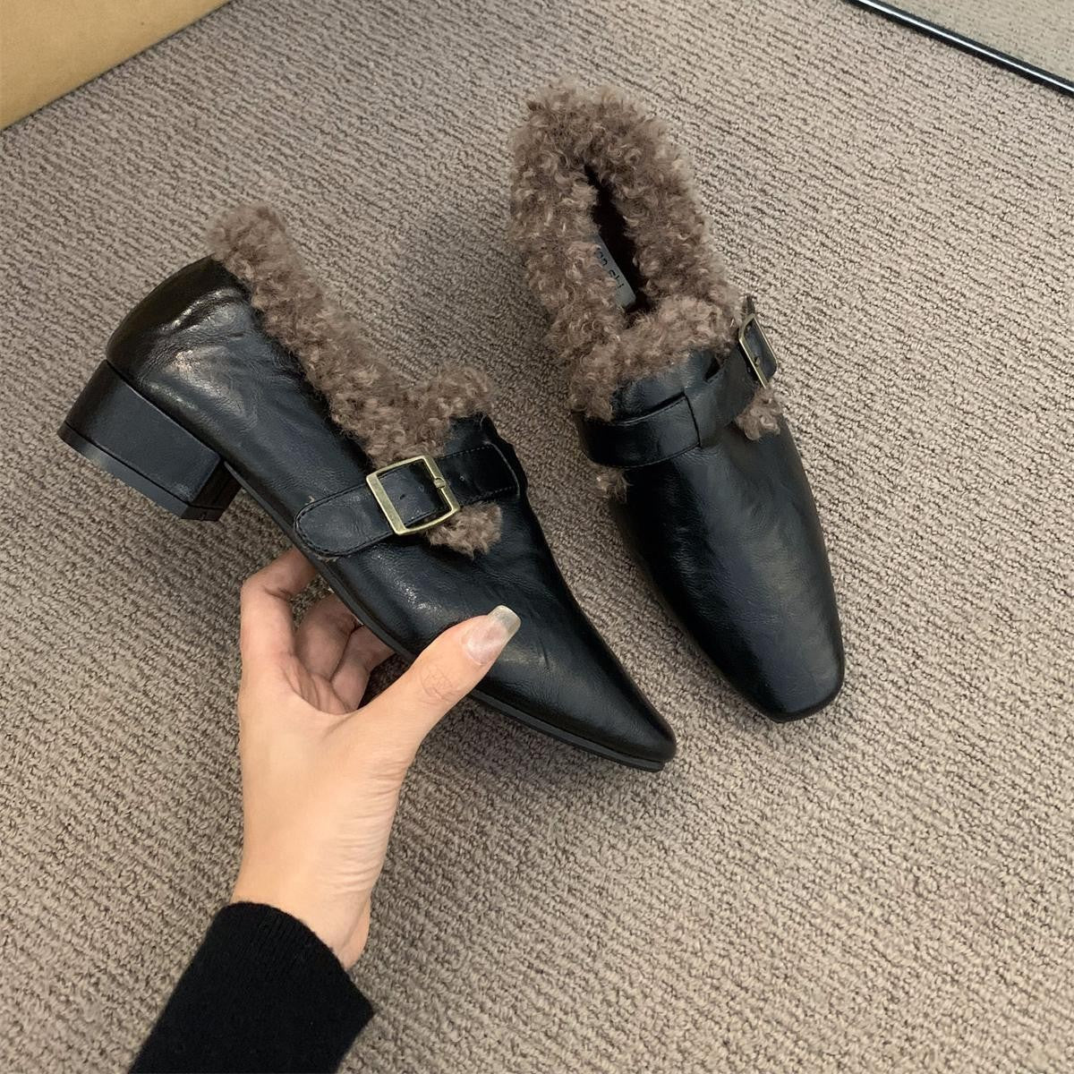 Damen Mokassins Elegante Warmkragen Schnalle