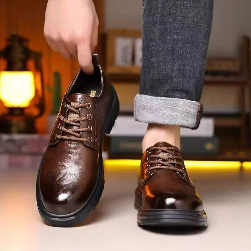Herren Schnürschuhe Leder Elegante Rutschfest Schwarz
