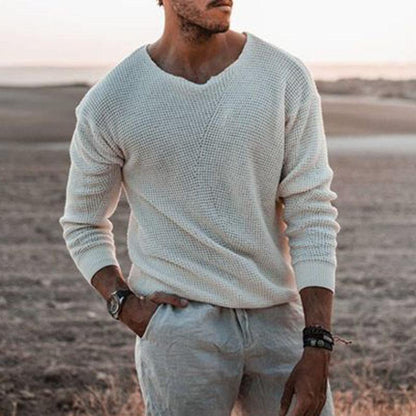Herren Strickpullover V-Ausschnitt Struktur Optik Modern