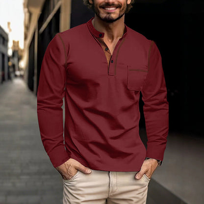 Elegantes Herren Langarmhemd mit Kontrastdetails Modern