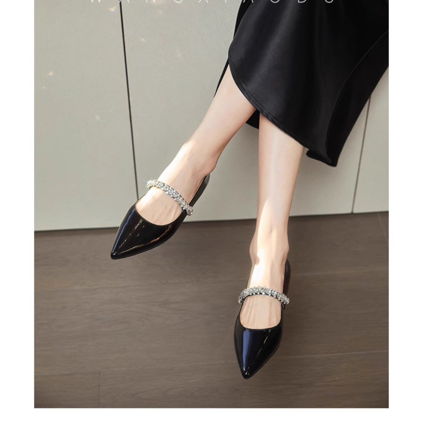 Damen Pumps Slingback mit Kristallriemen Elegant Schuhe
