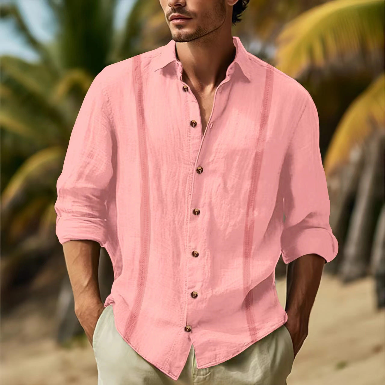 Leinenhemd Herren Modern Lässig Sommer